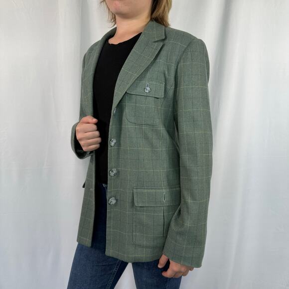 Vintage Liz Claiborne Lizsport Green Plaid Blazer Size Small - Picture 2 of 10